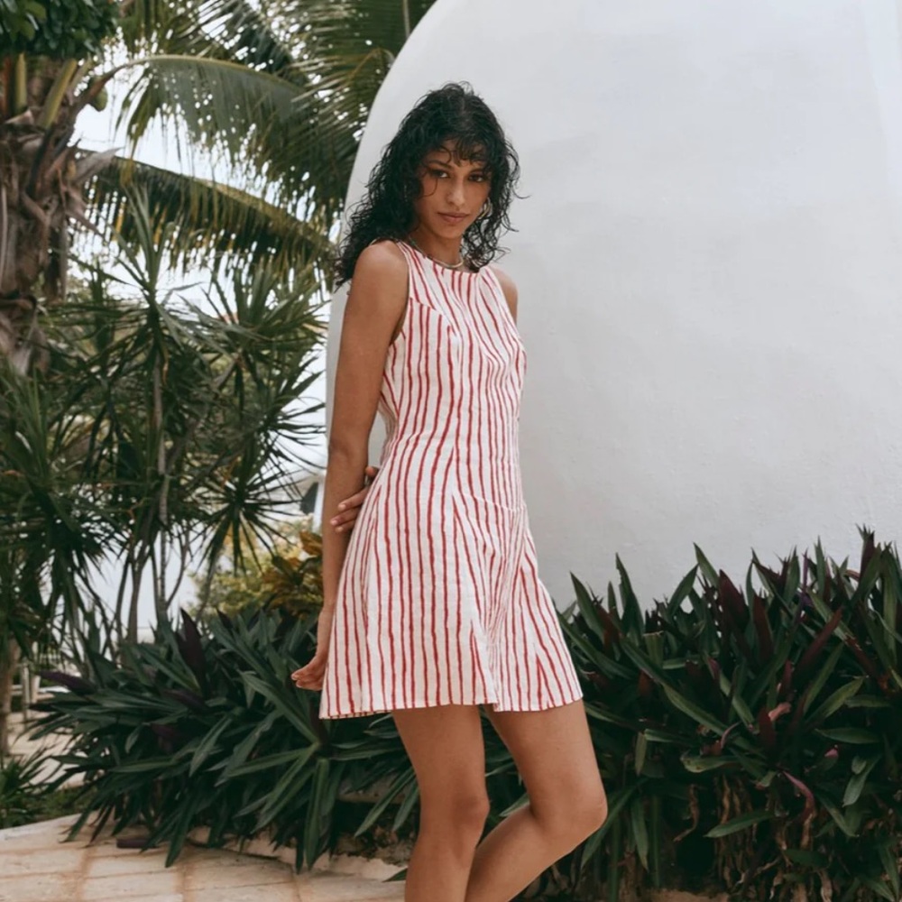 Chloe Linen Mini Dress Stripe- Verge Girl Red and White Mini Dress with Stripes